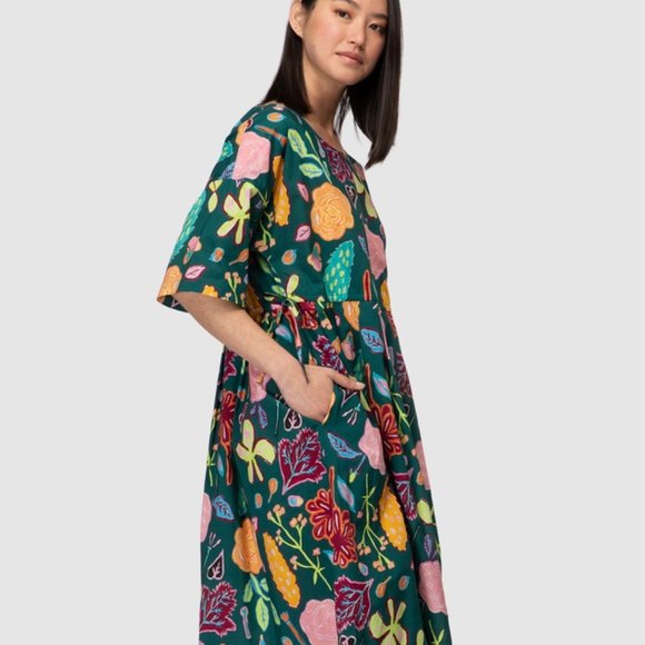 Gorman Pitches Petal Dress Dark Green Print Size M. Comfortably fits size 12 - 1 - Picture 3 of 15